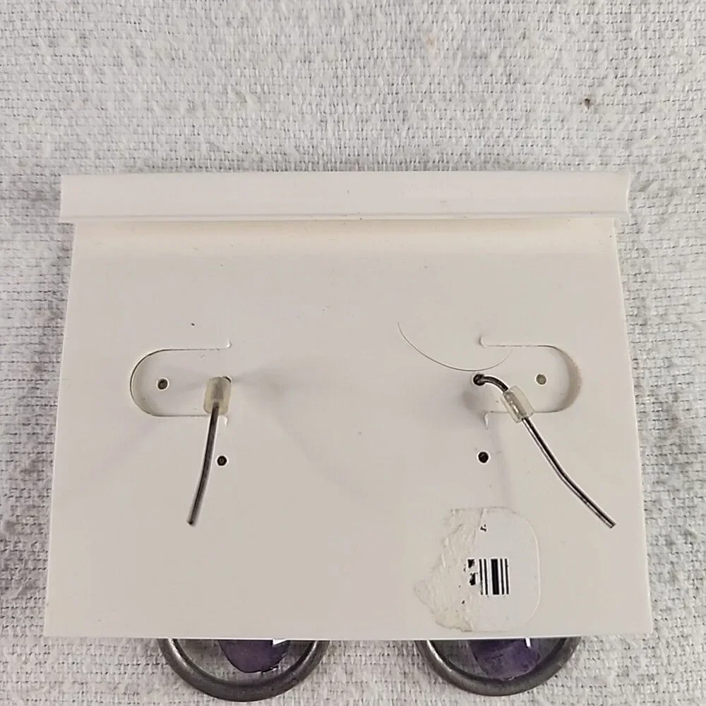 Earrings Amethyst Oval in Hoop Dangle Jewelry Canyon River Blues 1987 Hook VNTG